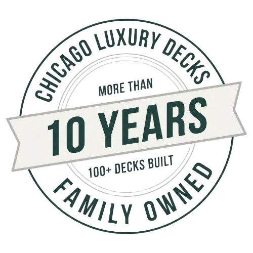 Chicago Luxury Decks trust badge, more than 10 years, 100 plus decks built, family owned